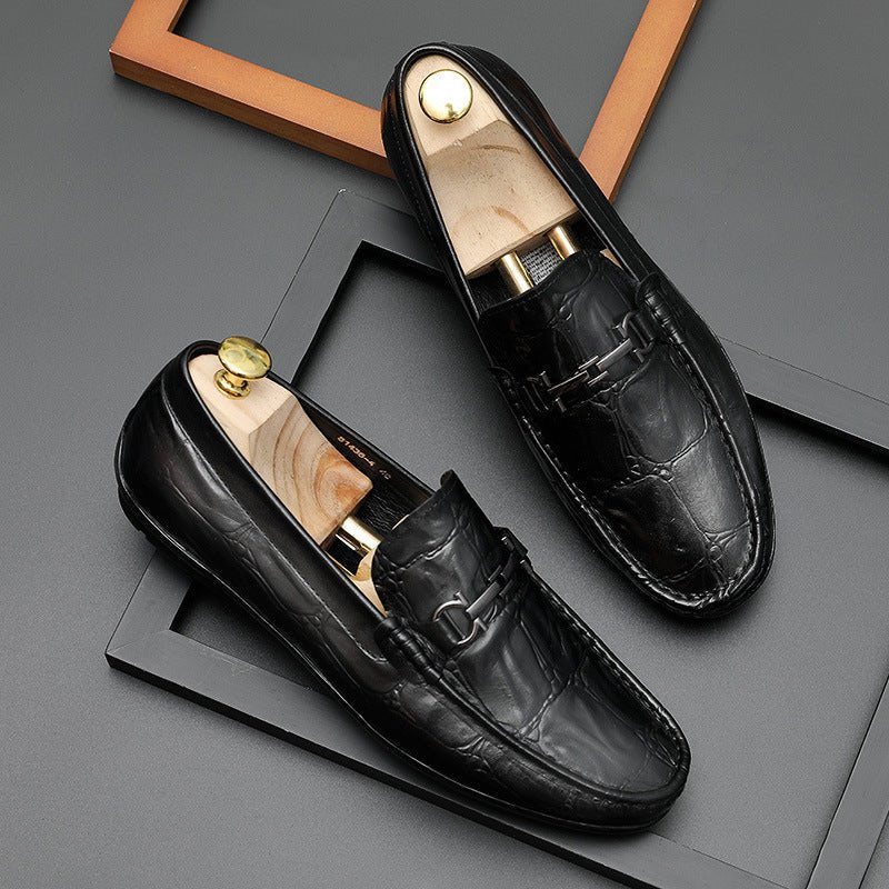 Ανδρικά Loafers Chic Croctex Leather Slip-on Derby - Μαύρο 