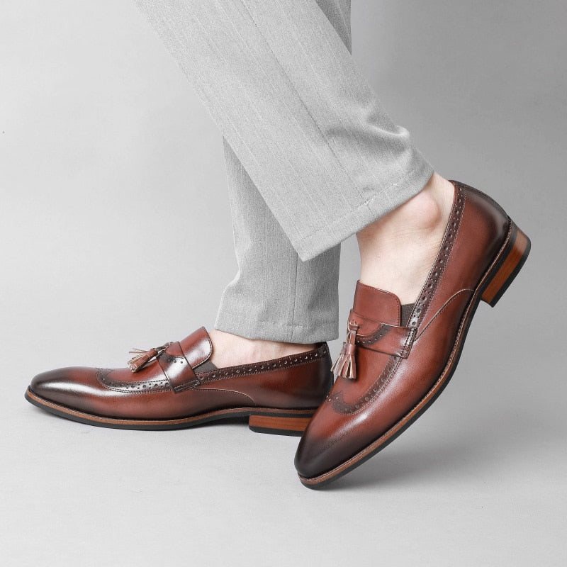Ανδρικά Loafers Exotic Slip On Brogue - Καφέ
