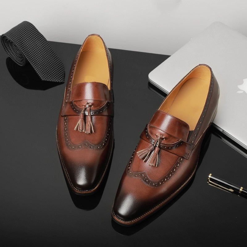 Ανδρικά Loafers Exotic Slip On Brogue - Καφέ