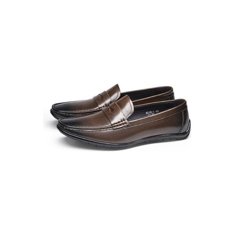 Ανδρικά Loafers Exotic Square Toe Leather Slip-on - Καφές