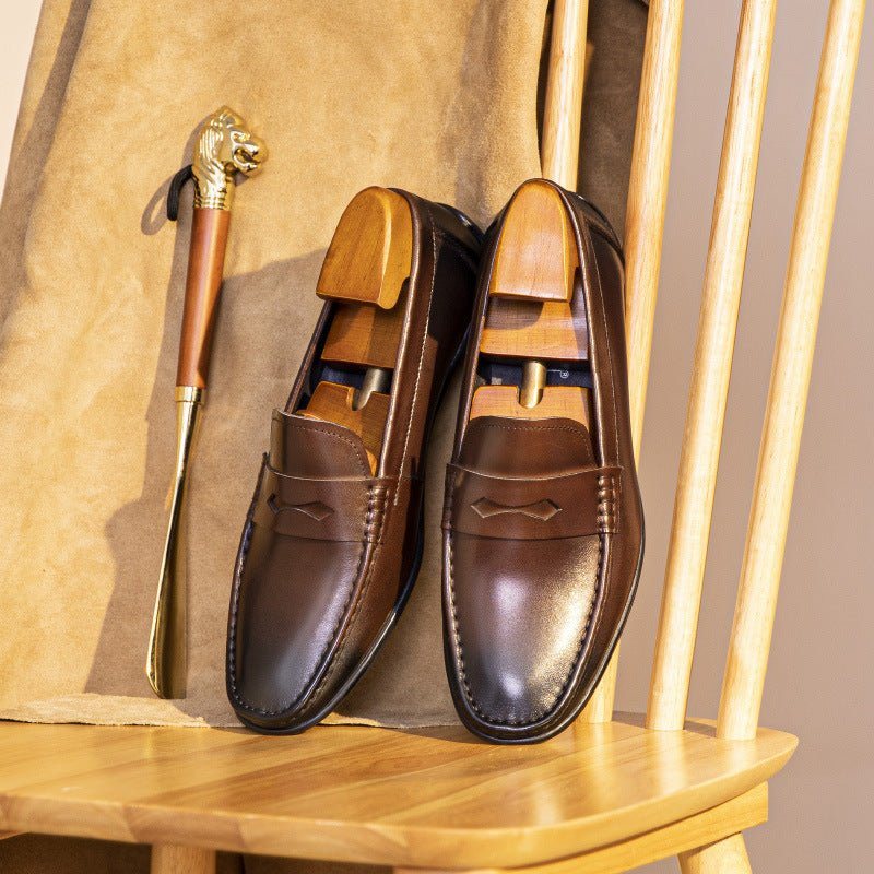Ανδρικά Loafers Exotic Square Toe Leather Slip-on - Καφές