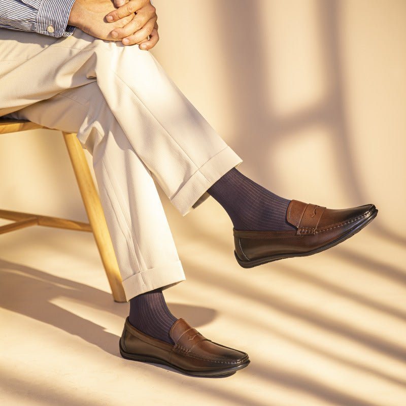 Ανδρικά Loafers Exotic Square Toe Leather Slip-on - Καφές