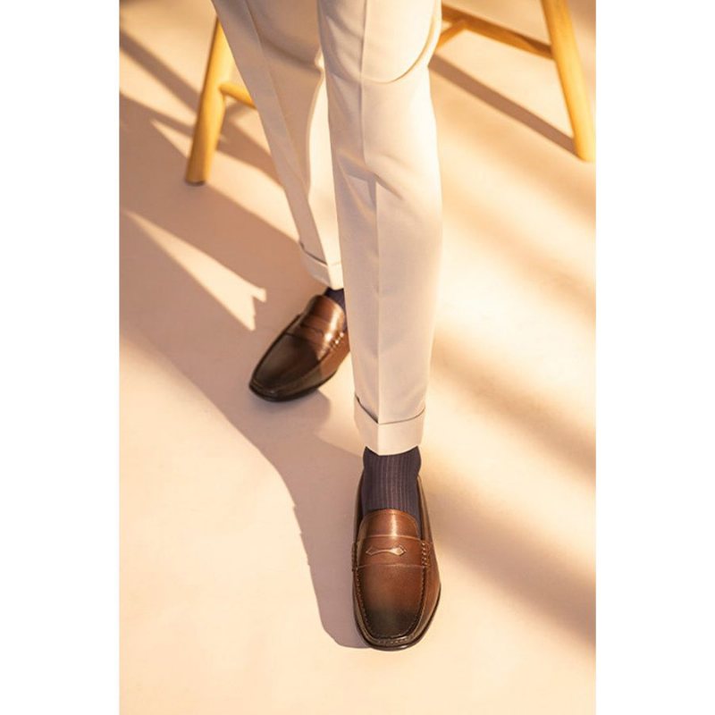 Ανδρικά Loafers Exotic Square Toe Leather Slip-on - Καφές