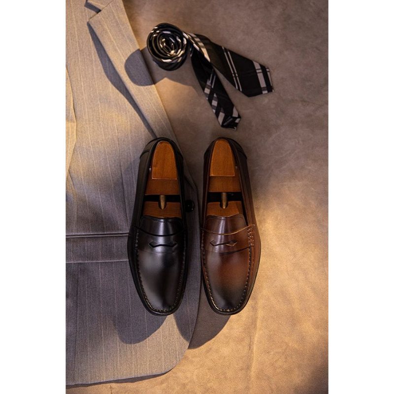 Ανδρικά Loafers Exotic Square Toe Leather Slip-on - Καφές