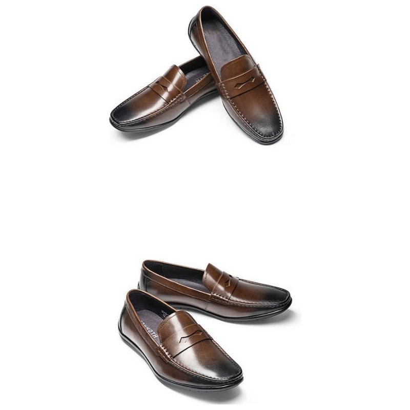 Ανδρικά Loafers Exotic Square Toe Leather Slip-on - Καφές