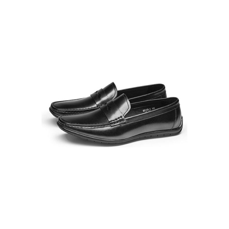 Ανδρικά Loafers Exotic Square Toe Leather Slip-on - Μαύρο