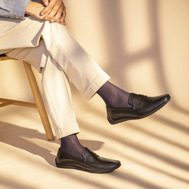 Ανδρικά Loafers Exotic Square Toe Leather Slip-on - Μαύρο