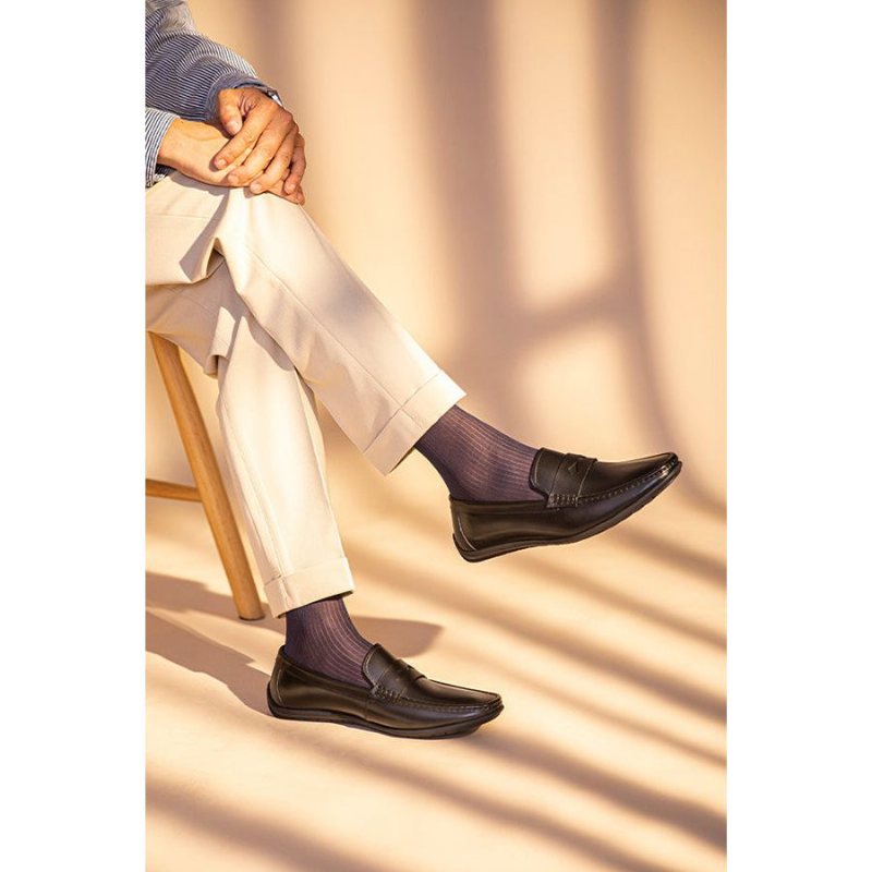 Ανδρικά Loafers Exotic Square Toe Leather Slip-on - Μαύρο