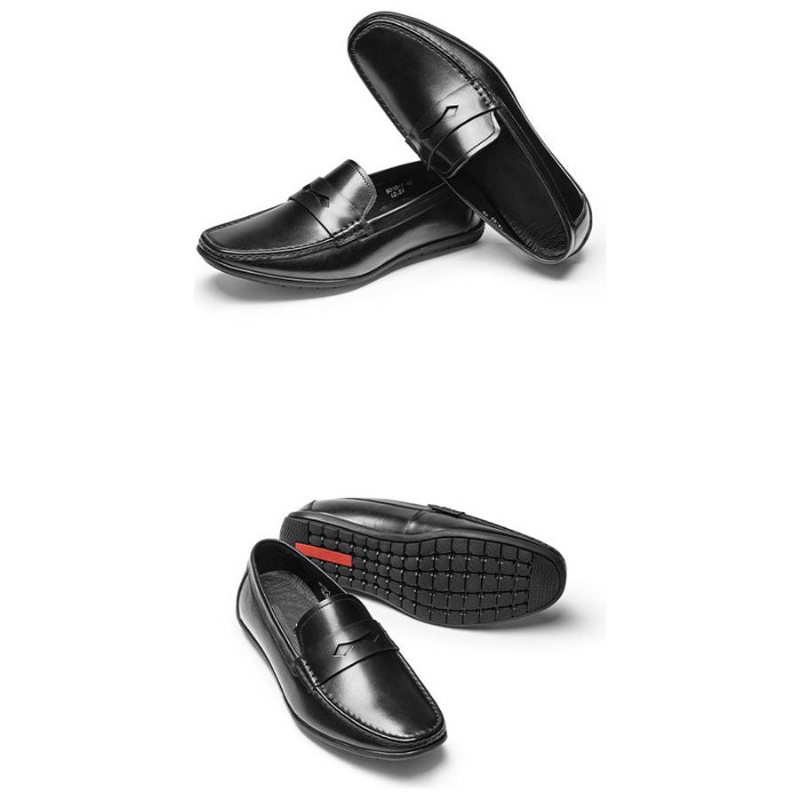 Ανδρικά Loafers Exotic Square Toe Leather Slip-on - Μαύρο