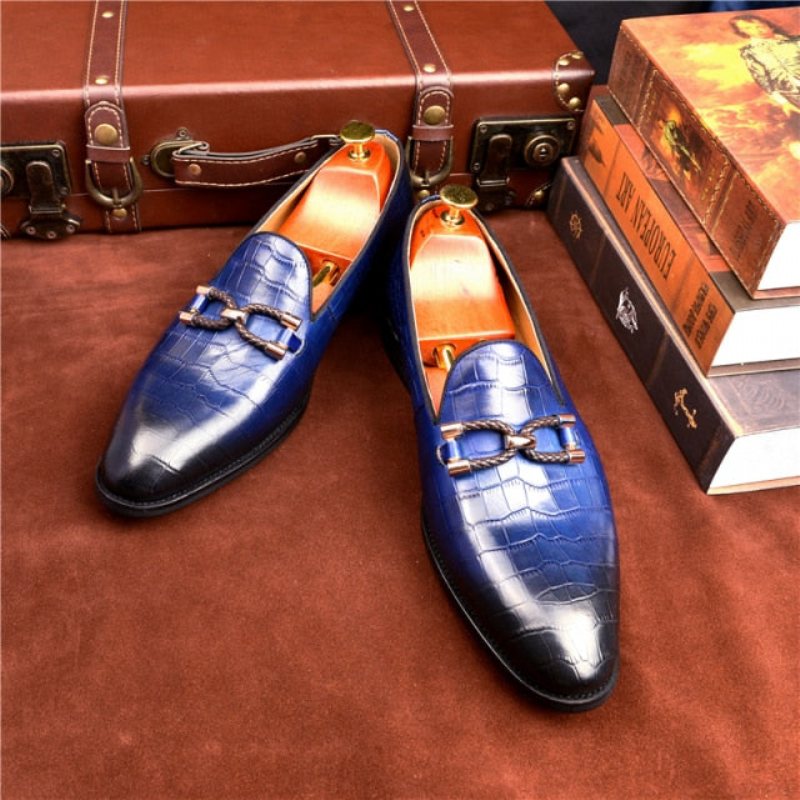 Ανδρικά Loafers Πολυτέλεια Crocodile Leather Slip On Μπρογκ Παπούτσια - Μπλε