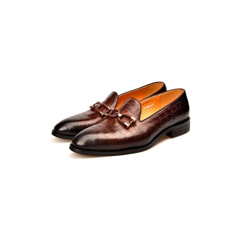 Ανδρικά Loafers Πολυτέλεια Crocodile Leather Slip On Μπρογκ Παπούτσια - Καφές