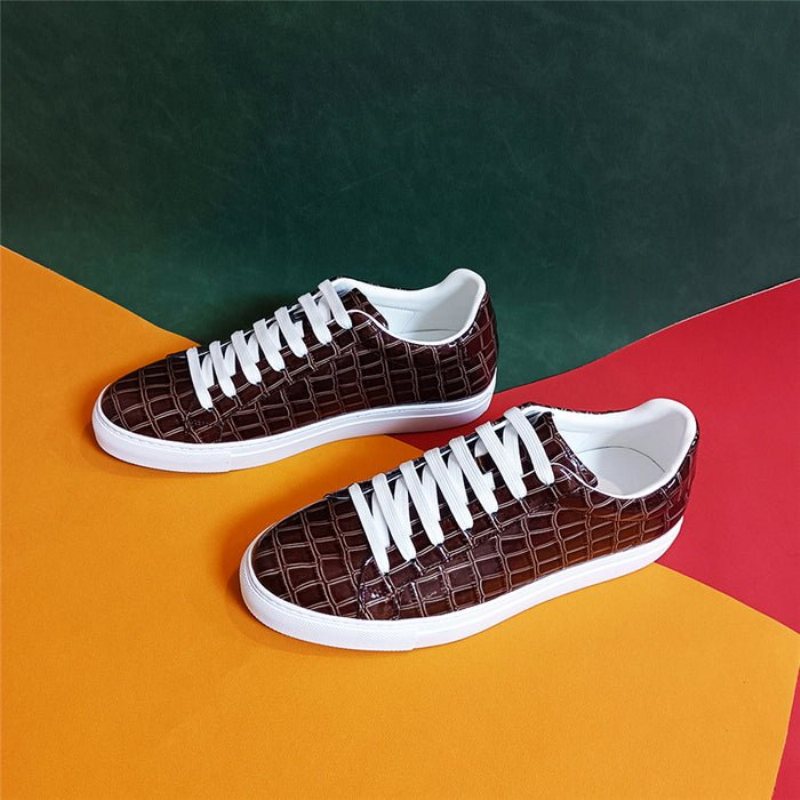 Ανδρικά Sneakers Lux Δερμάτινα Lace-up Platform - Καφέ