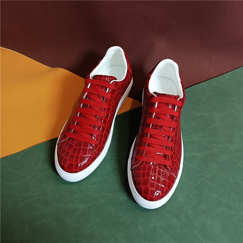 Ανδρικά Sneakers Lux Δερμάτινα Lace-up Platform - Κόκκινο