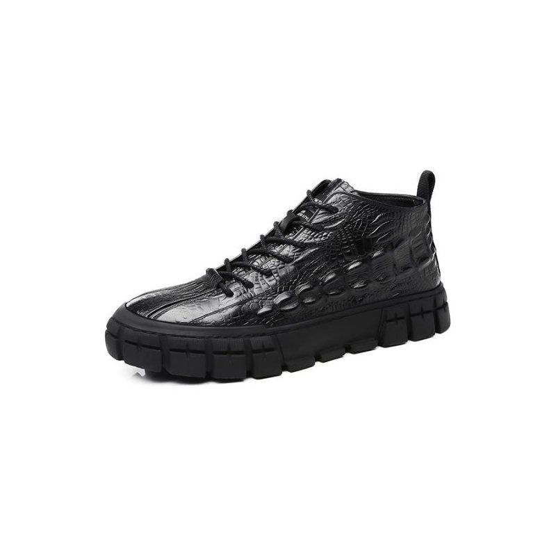 Ανδρικά Sneakers Δερμάτινη Πλατφόρμα Lace Up Casual Παπούτσια - Μαύρος