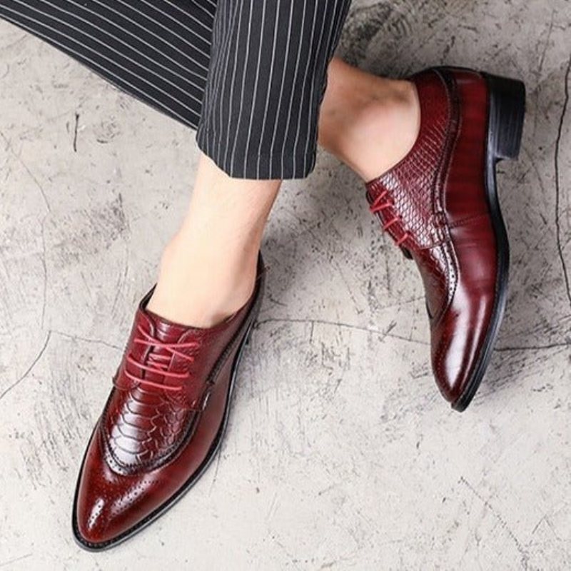 Ανδρικά Επίσημα Παπούτσια Alligator Πολυτέλεια Lace-up Brogue Φόρεμα - Κόκκινο
