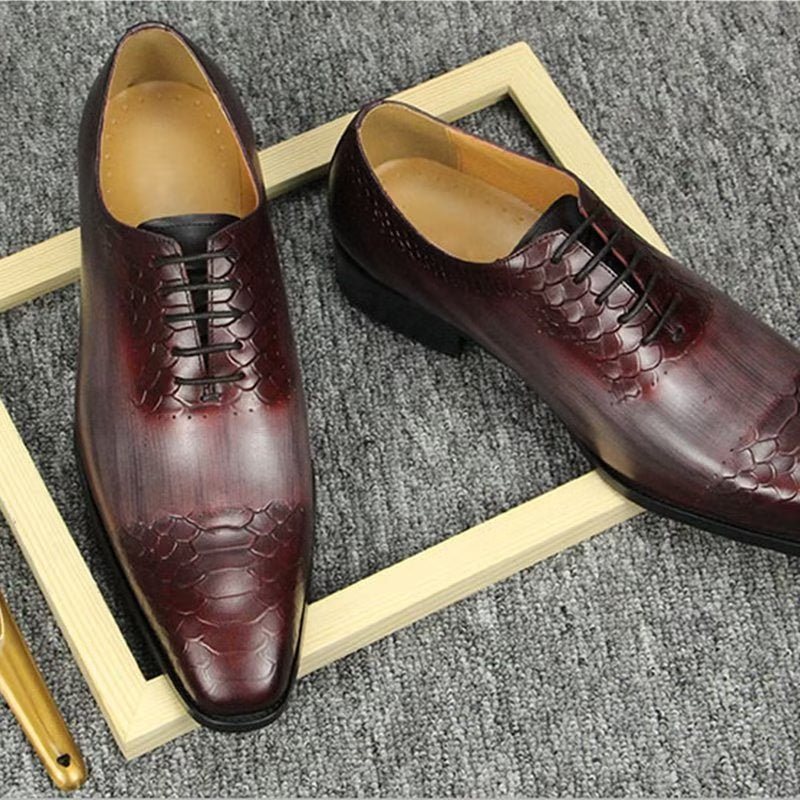 Ανδρικά Επίσημα Παπούτσια Chic Brogue Δερμάτινα Νυφικά - Κόκκινο