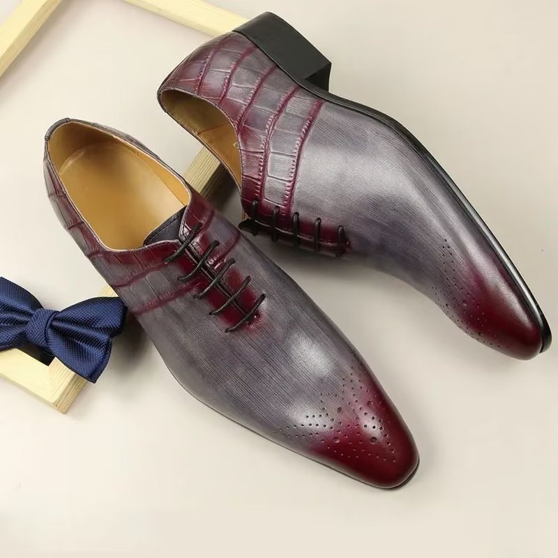 Ανδρικά Επίσημα Παπούτσια Chic Brogue Δερμάτινα Νυφικά - Κόκκινο