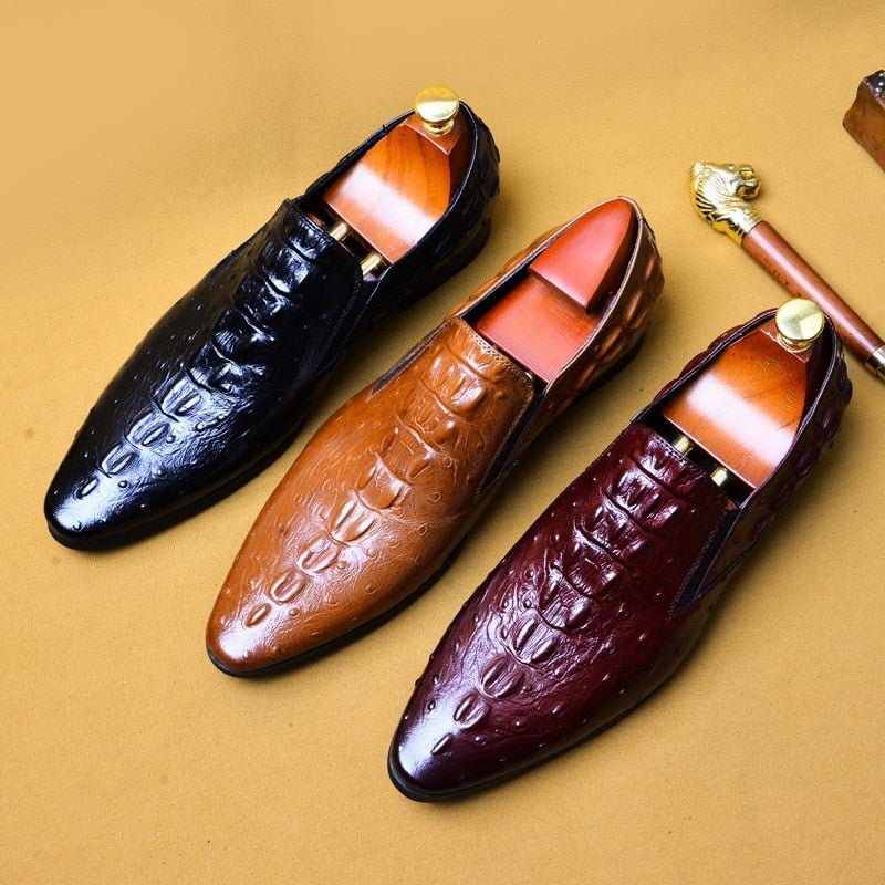 Ανδρικά Επίσημα Παπούτσια Chic Crocleather Μυτερά Με Φόρεμα - Κόκκινο
