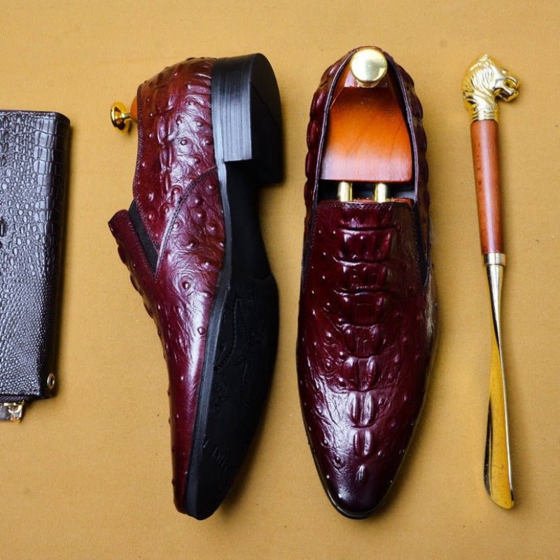 Ανδρικά Επίσημα Παπούτσια Chic Crocleather Μυτερά Με Φόρεμα - Κόκκινο