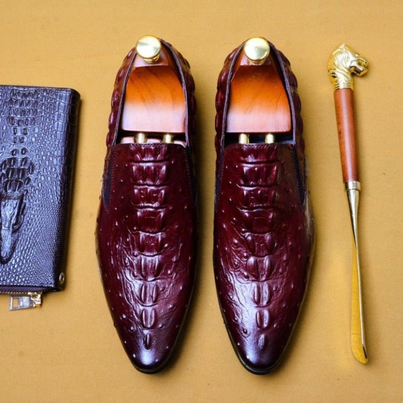 Ανδρικά Επίσημα Παπούτσια Chic Crocleather Μυτερά Με Φόρεμα - Κόκκινο