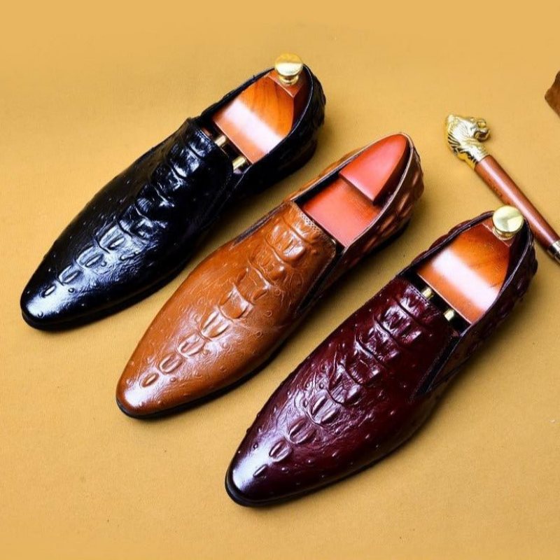 Ανδρικά Επίσημα Παπούτσια Chic Crocleather Μυτερά Με Φόρεμα - Κόκκινο