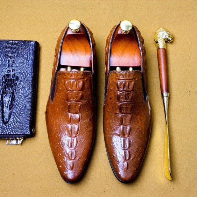 Ανδρικά Επίσημα Παπούτσια Chic Crocleather Μυτερά Με Φόρεμα - Καφέ