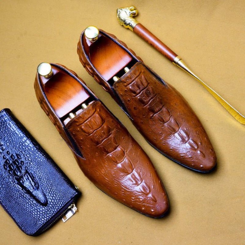 Ανδρικά Επίσημα Παπούτσια Chic Crocleather Μυτερά Με Φόρεμα - Καφέ