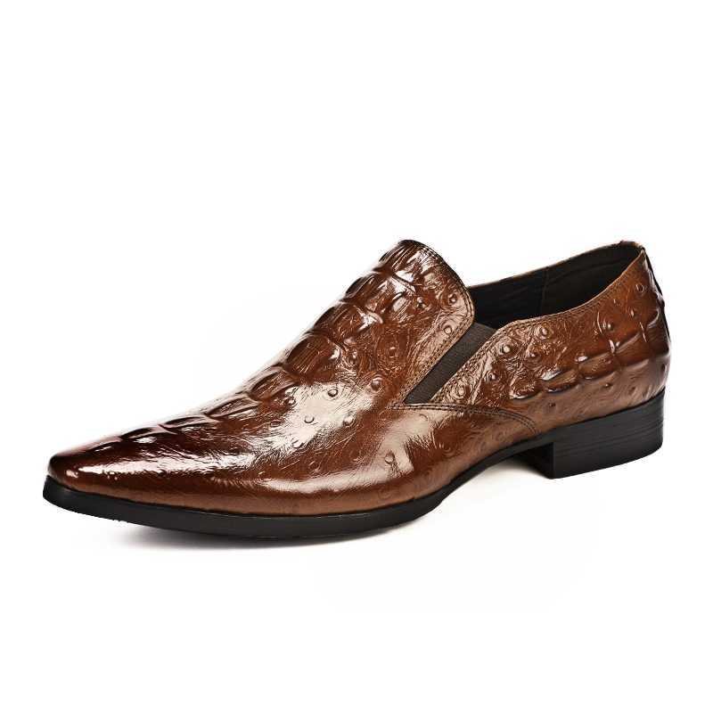 Ανδρικά Επίσημα Παπούτσια Chic Crocleather Μυτερά Με Φόρεμα - Καφέ