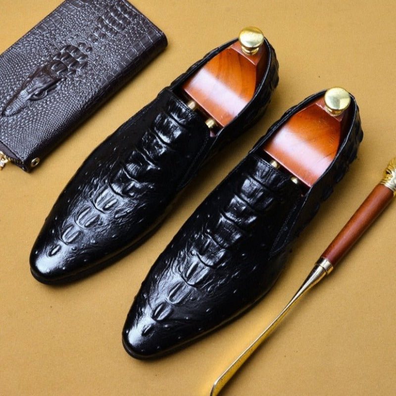 Ανδρικά Επίσημα Παπούτσια Chic Crocleather Μυτερά Με Φόρεμα - Μαύρο