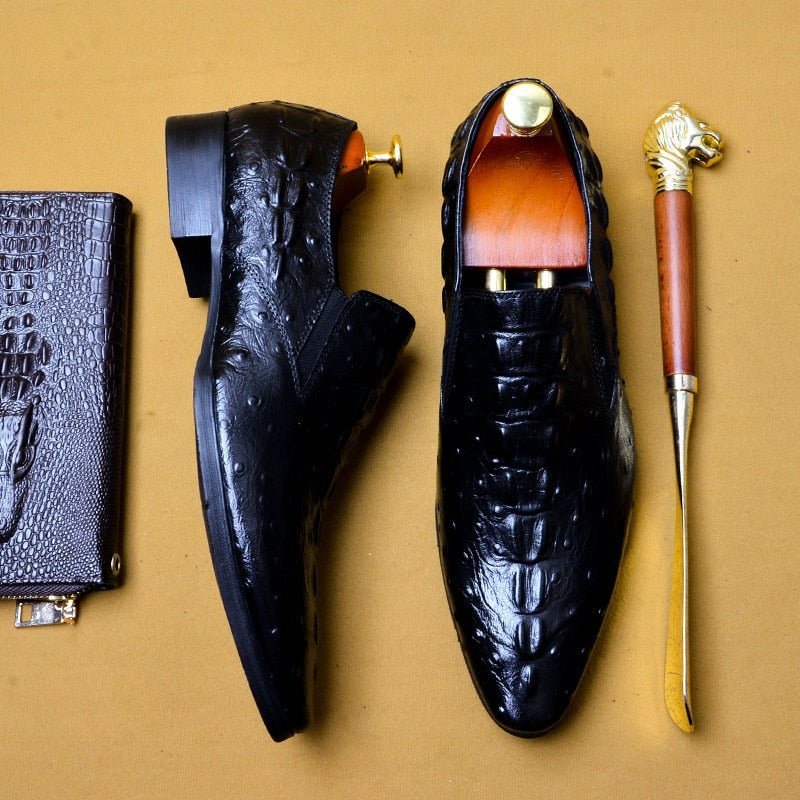 Ανδρικά Επίσημα Παπούτσια Chic Crocleather Μυτερά Με Φόρεμα - Μαύρο
