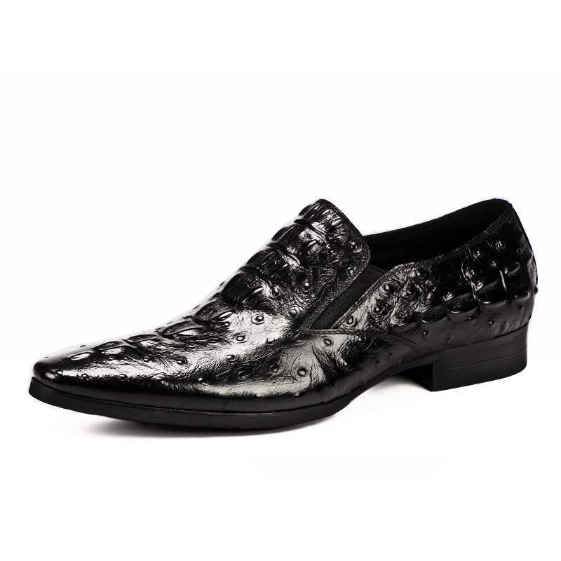 Ανδρικά Επίσημα Παπούτσια Chic Crocleather Μυτερά Με Φόρεμα - Μαύρο