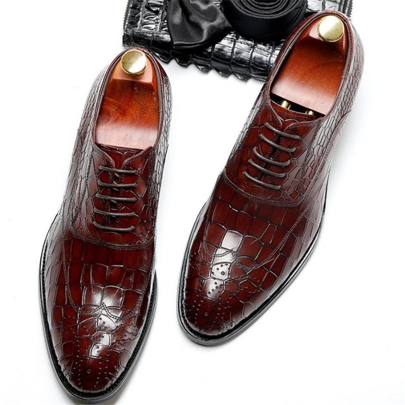 Ανδρικά Επίσημα Παπούτσια Classic Lace Up Oxford Φόρεμα - Κόκκινο
