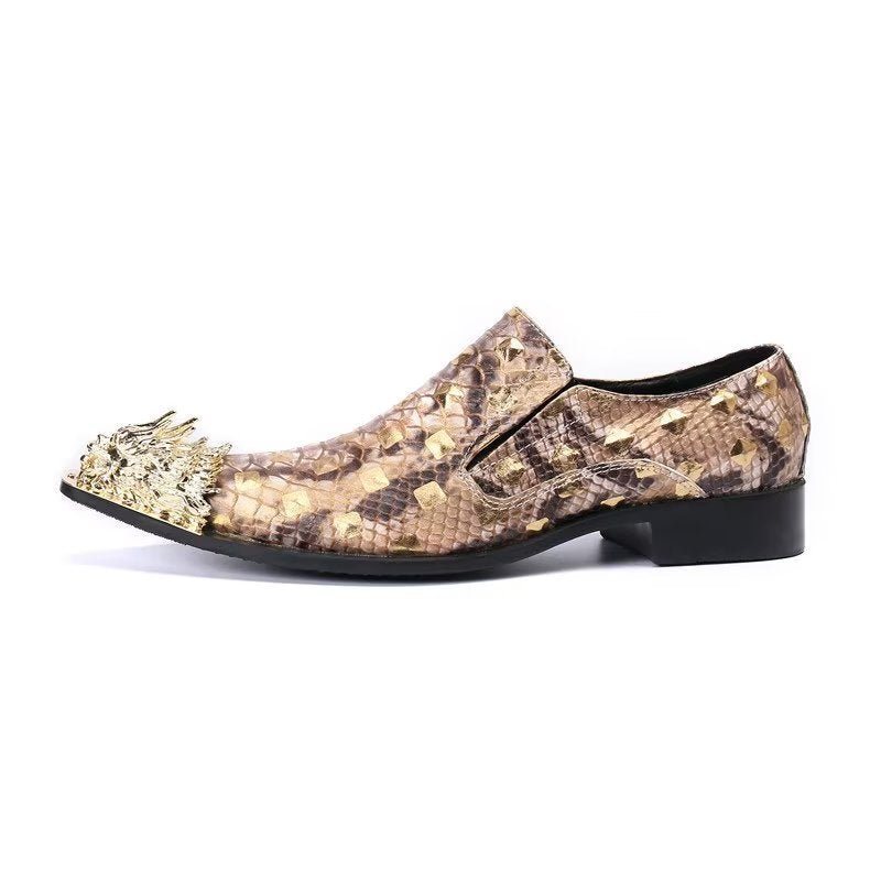 Ανδρικά Επίσημα Παπούτσια Crocodile Leather Elegance Slip-on Dress - Χρυσό