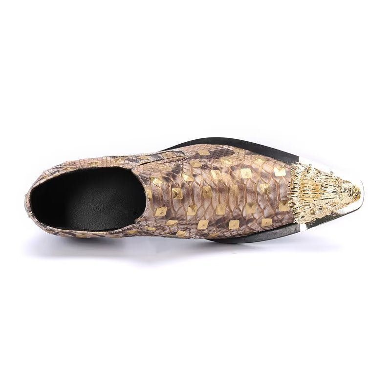 Ανδρικά Επίσημα Παπούτσια Crocodile Leather Elegance Slip-on Dress - Χρυσό