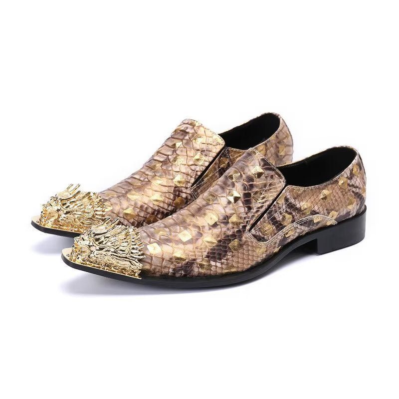 Ανδρικά Επίσημα Παπούτσια Crocodile Leather Elegance Slip-on Dress - Χρυσό
