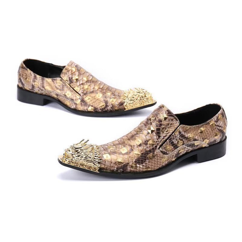 Ανδρικά Επίσημα Παπούτσια Crocodile Leather Elegance Slip-on Dress - Χρυσό