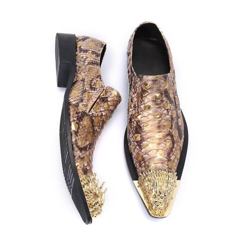 Ανδρικά Επίσημα Παπούτσια Crocodile Leather Elegance Slip-on Dress - Χρυσό