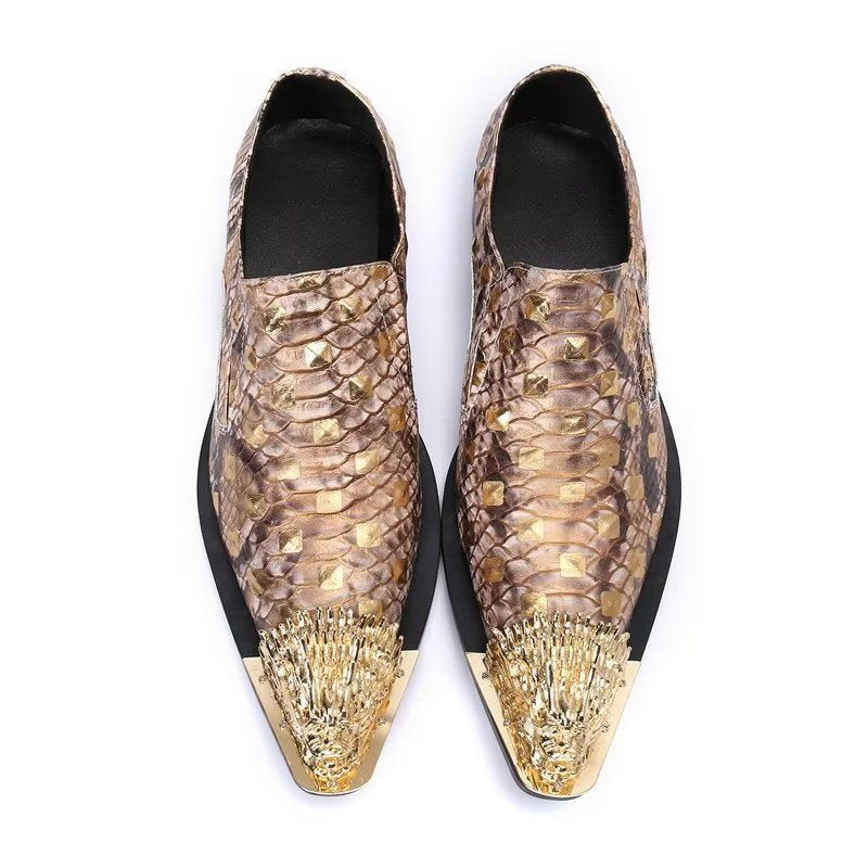 Ανδρικά Επίσημα Παπούτσια Crocodile Leather Elegance Slip-on Dress - Χρυσό