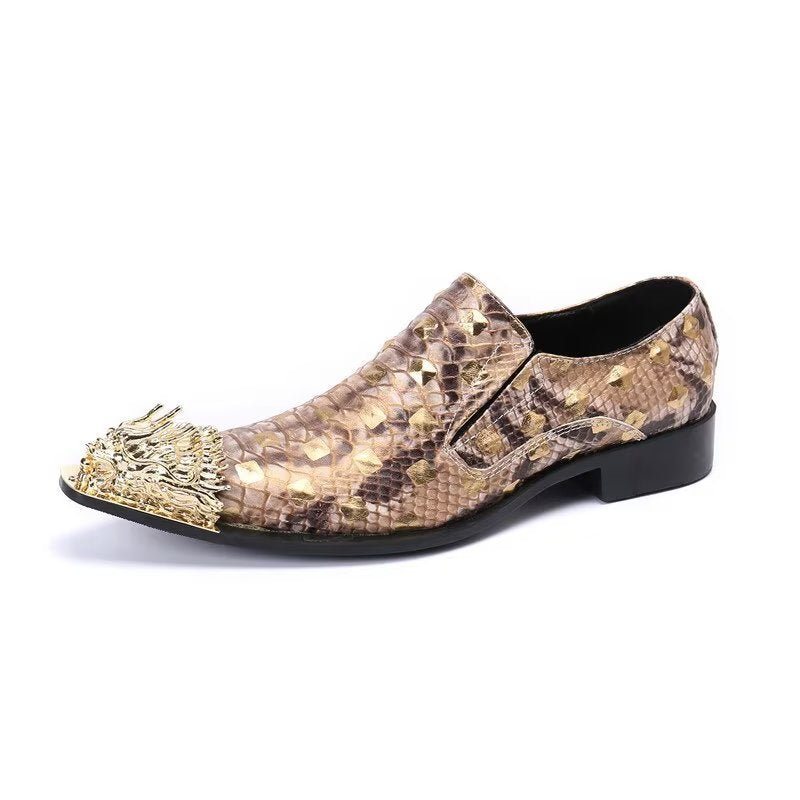 Ανδρικά Επίσημα Παπούτσια Crocodile Leather Elegance Slip-on Dress - Χρυσό
