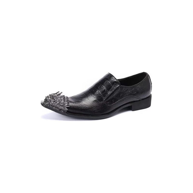 Ανδρικά Επίσημα Παπούτσια Crocodile Leather Elegance Slip-on Dress - Μαύρο