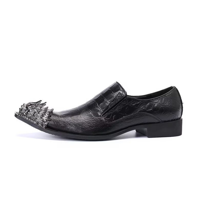 Ανδρικά Επίσημα Παπούτσια Crocodile Leather Elegance Slip-on Dress - Μαύρο