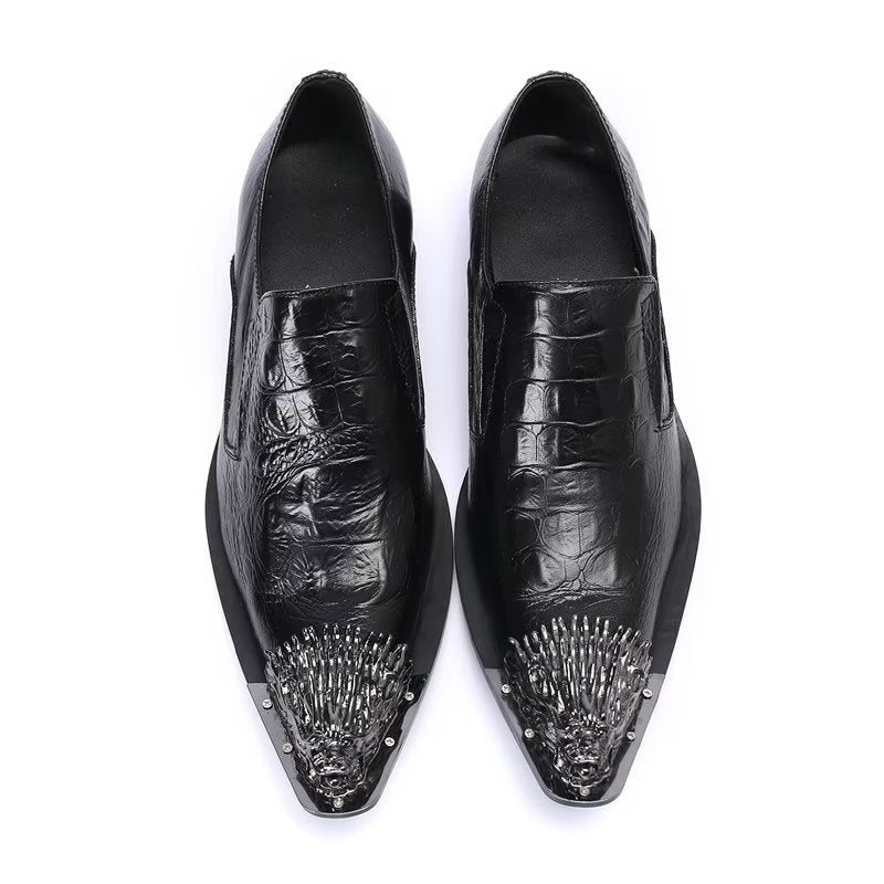 Ανδρικά Επίσημα Παπούτσια Crocodile Leather Elegance Slip-on Dress - Μαύρο