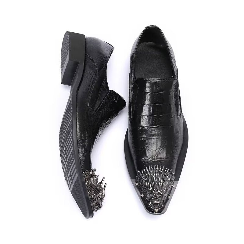 Ανδρικά Επίσημα Παπούτσια Crocodile Leather Elegance Slip-on Dress - Μαύρο