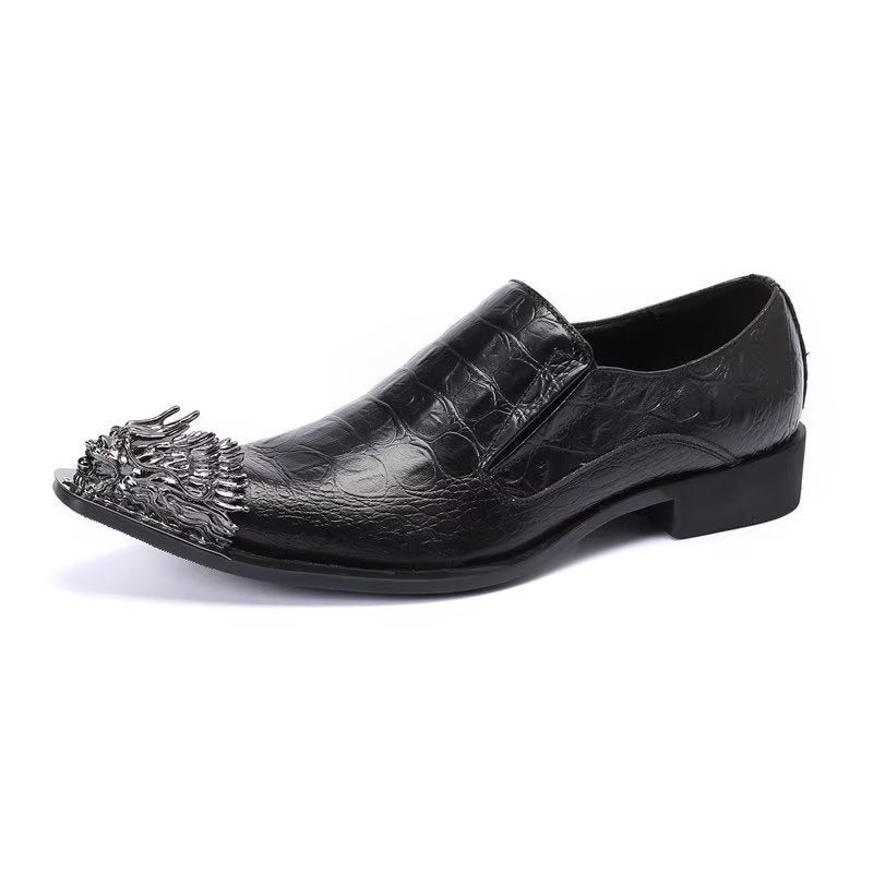 Ανδρικά Επίσημα Παπούτσια Crocodile Leather Elegance Slip-on Dress - Μαύρο