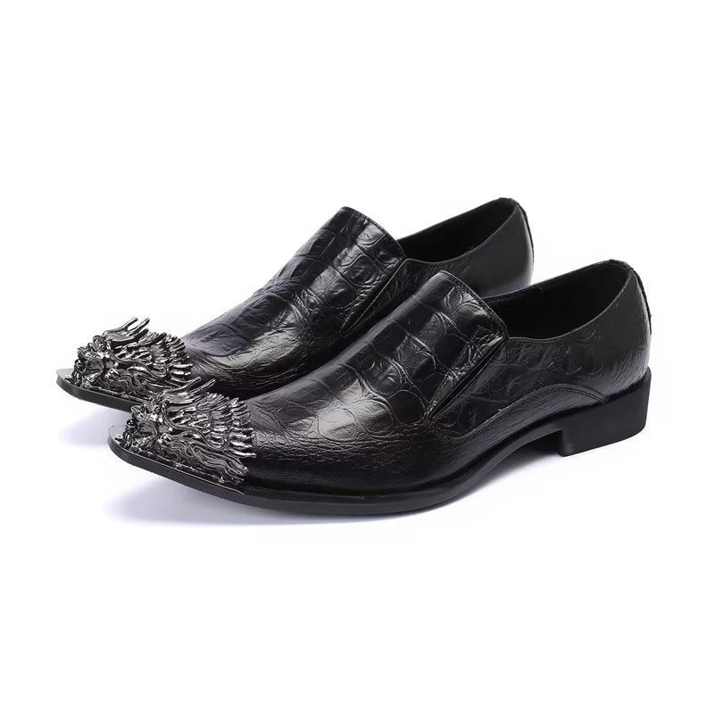 Ανδρικά Επίσημα Παπούτσια Crocodile Leather Elegance Slip-on Dress - Μαύρο