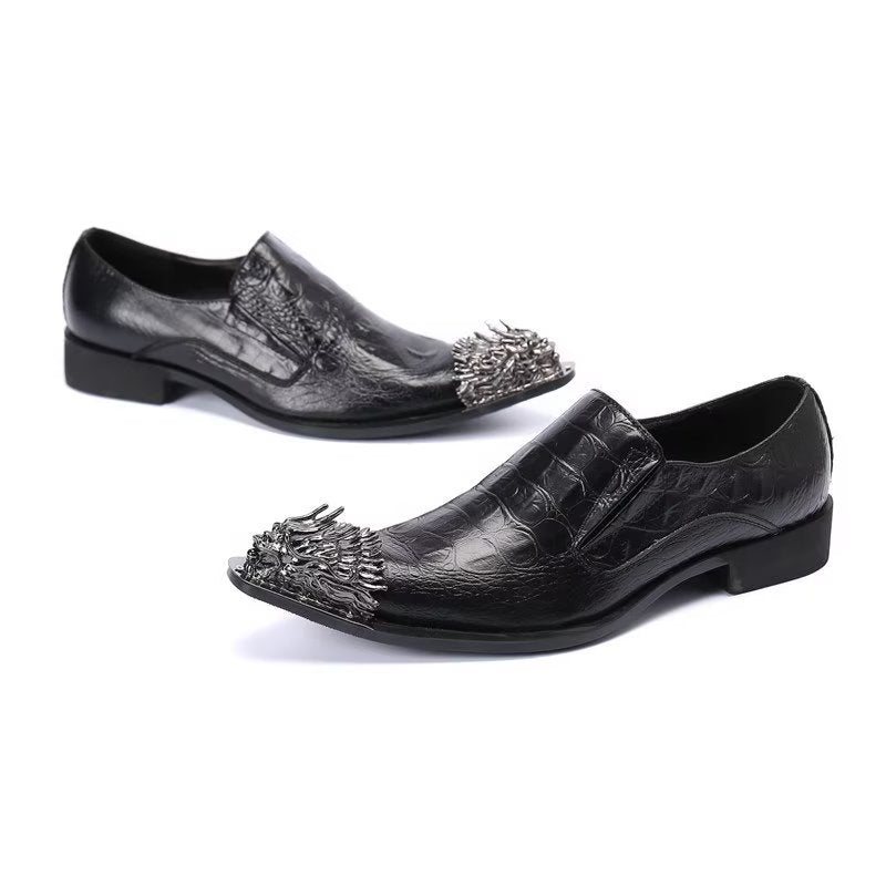 Ανδρικά Επίσημα Παπούτσια Crocodile Leather Elegance Slip-on Dress - Μαύρο