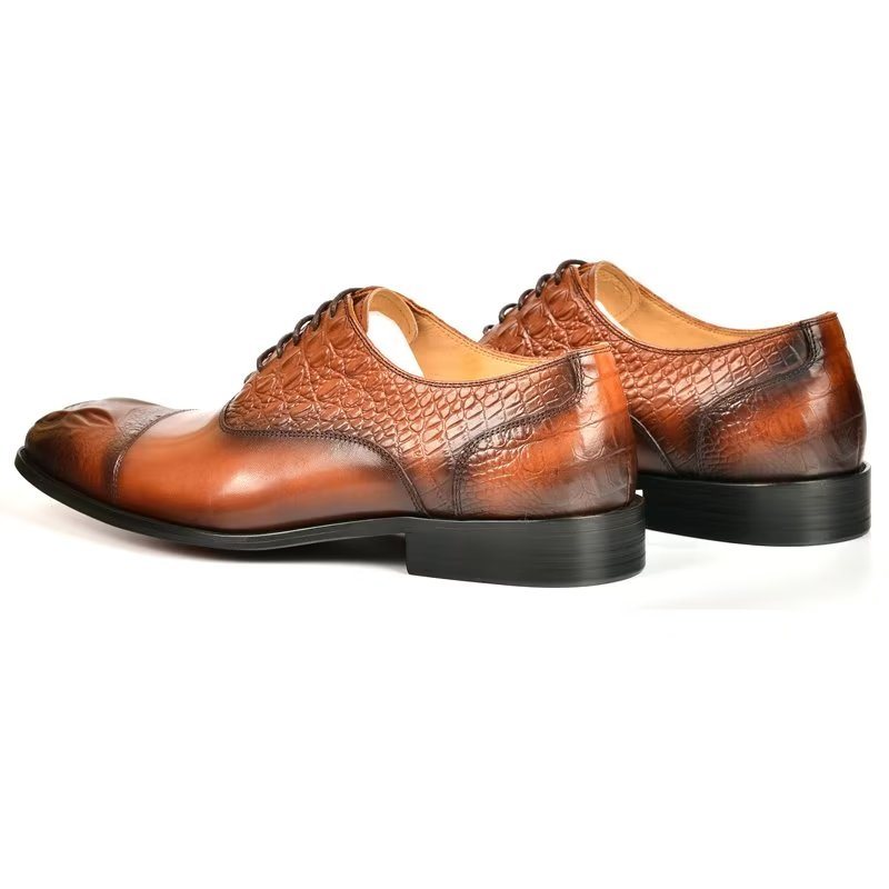 Ανδρικά Επίσημα Παπούτσια Elegance Crocodile Texture Φορέματος Oxford - Καφέ