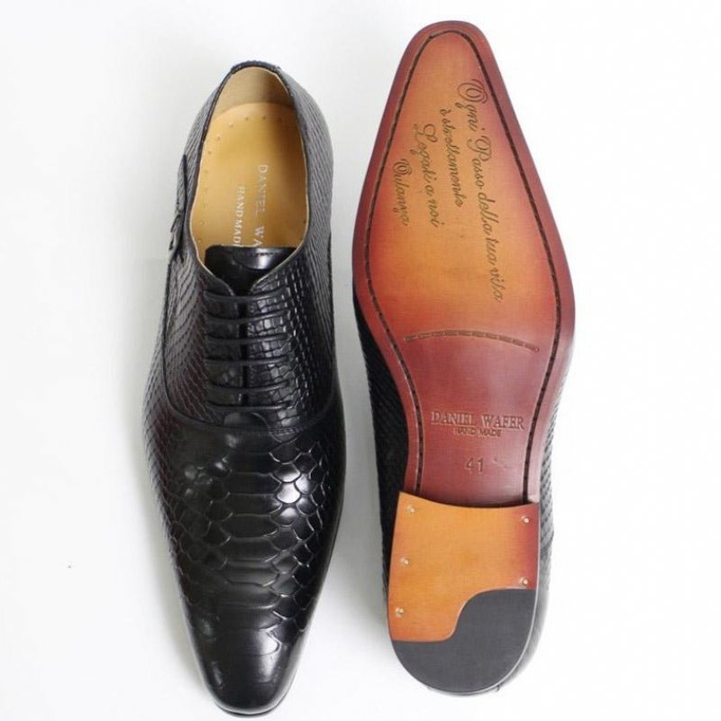 Ανδρικά Επίσημα Παπούτσια Exotic Serpent Pointed Toe Oxford Φόρεμα - Μαύρο 