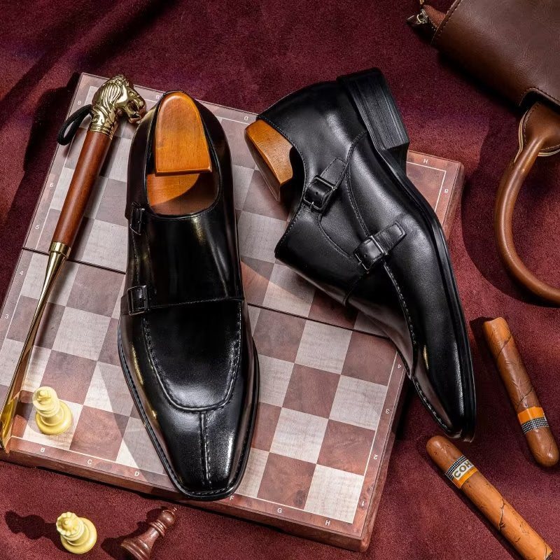 Ανδρικά Επίσημα Παπούτσια Monkstrap Κομψά Φόρεμα Από Δέρμα Αγελάδας - Μαύρο 