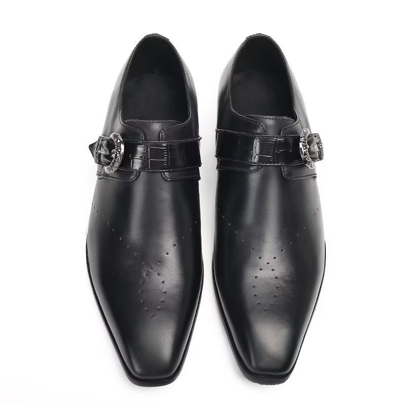 Ανδρικά Επίσημα Παπούτσια Monkstraps Κομψά Slip-on Με Γνήσιο Δέρμα - Μαύρο